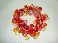 Signed Tosh Red Pink Orange Lemon Lucite Bead Cluster Charm Bracelet