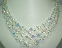 1950s 3 Row Crystal Glass Bi Conical Bead Necklace Diamante Clasp Wow!