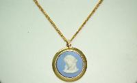 Wedgwood Blue Jasper  Cameo Gold Plated Pendant and Chain Original Box