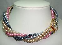 1950s 5 Row Multicoloured Pearl Necklace DIAMANTE CLASP