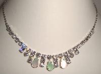 Vintage 50s Diamante & Mother of Pearl Drop Necklace 