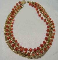 30s Multi Row Cornelian Glass Bead Gold Chain Necklace