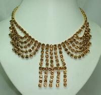 1950s Glamorous Amber Citrine Diamante Cascade Tassel Drop Necklace