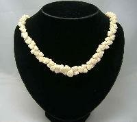 Stunning Antique Victorian Carved Bone Flower Bead Necklace WOW
