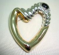 Large Contemporary Gold and Silver Diamante Stylised Heart Brooch Fab!