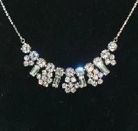 Vintage 50s Sparkling Diamante Paste Flower Drop Necklace on Chain Pretty
