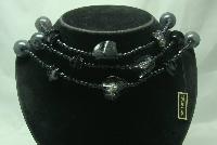 Vintage 70s Long Black Chunky Lucite Bead Necklace 