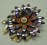 Vintage 1950s AB Enamel Metal Diamante Flower Brooch