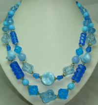 Vintage 50s 2 Row Shades of Blue Lucite Bead Necklace 