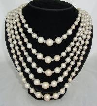 Vintage 50s Stunning Classy 5 Row White Faux Pearl Bead Necklace