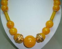 Vintage 50s Amazing Chunky Orange Amber Marble Lucite Bead Necklace 
