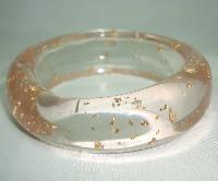 Vintage 70s Funky Wide Chunky Clear Lucite Gold Confetti Bangle Wow!