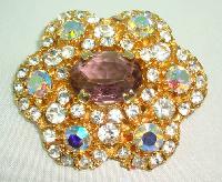 1950s AMAZING AB & Purple Diamante Flower Shaped Brooch