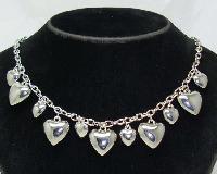 Vintage 50s Style Silver Heart Shaped Dangle Charm Necklace 