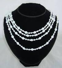 Vintage 50s Graduating Four Row White Glass Twist Bead Necklace WOW