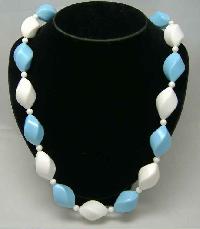 Vintage 50s Blue & White Chunky Twist Bead Necklace WOW