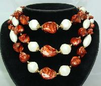 1950s Chunky 3 Row Marble Brown & Pearl Bead Necklace