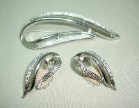 60s Signed Sarah Cov Silver Openwork Swirl Design Brooch and Earrings 