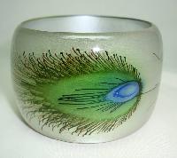 Wide Peacock Feather Print Lucite Cuff Bangle Statement Piece!