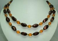 Vintage 50s 2 Row Amber Glass Faux Pearl Bead Necklace