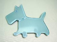 Very Cute Teal Blue Lucite Scottie Dog Brooch with Diamante Collar
