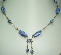 Vintage 30s Art Deco Blue Venetian Wedding Cake Glass Bead Necklace