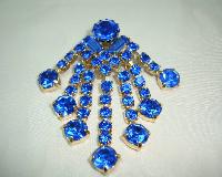 Vintage 50s Vibrant Blue Diamante Cascade Drop Brooch