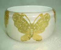 Stunning Wide Chunky White and Clear Lucite Gold Butterfly Bangle Wow!