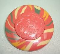 Vintage 50s Large Orange Cream Lucite Swirl Button Flower Brooch