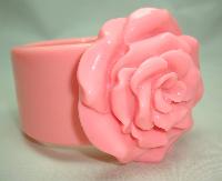 Fabulous Wide Chunky Pink Flower Acrylic Bangle Statement Piece!