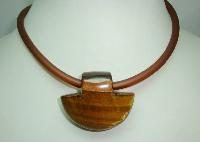 Unique Contemporary Chunky Tigers Eye Pendant Collar Necklace 
