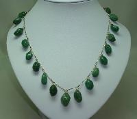 Vintage 30s Beautiful Real Aventurine Smooth Bead Drop Silver Necklace