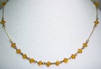 1930s Delicate Rolled Gold Link Amber Crystal Glass Bead Necklace 