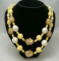 1950s Chunky 2 Row Yellow & Cream Lucite Bead Necklace