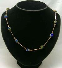 Vintage Art Deco 30s Pretty Rolled Gold End of Day Glass Bead Necklace