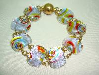 Quality Colourful Murano Foil Glass Bead Bracelet Magnetic Clasp Fab!