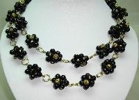 Fabulous Black and Gold Glass Bead Flower Cluster Gold Link Necklace