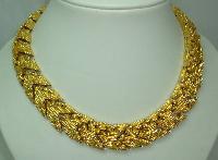 1960s Wide Textured Link Modernist Gold Collar Necklace