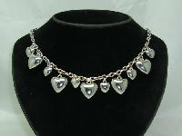 Vintage 50s Style Silver Heart Shaped Dangle Charm Necklace 