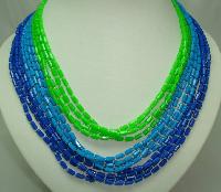 1950s Fab 12 Row Blue & Green Graduating Bead Necklace