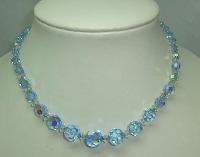 Vintage 50s Pretty Blue Sparkling AB Crystal Glass Bead Necklace