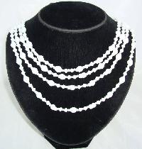 Vintage 50s Graduating Four Row White Glass Twist Bead Necklace WOW
