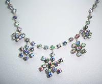 30s AB Rainbow Crystal Diamante Flower Drop Necklace and Earrings Set