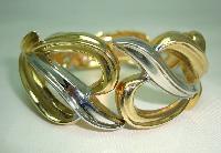 Vintage 80s Stylish Wide Silver and Gold Fancy Cuff Clamper Bracelet 