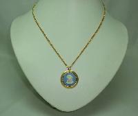 Wedgwood Blue Jasper  Cameo Gold Plated Pendant and Chain Original Box