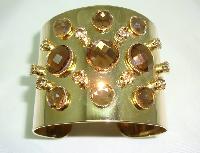 Fab Amber Coloured Diamante Goldtone Wide Cuff Bangle Statement Piece!