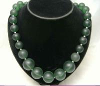 Vintage 50s Chunky Green Lucite Moonglow Bead Necklace