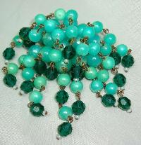 1950s Green Lucite & Crystal Bead Tassel Drop Brooch