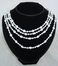 Vintage 50s Graduating Four Row White Glass Twist Bead Necklace WOW