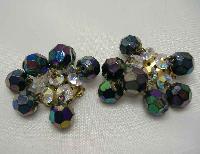 Vintage 50s Crystal Glass AB Drop Clip On Earrings WOW